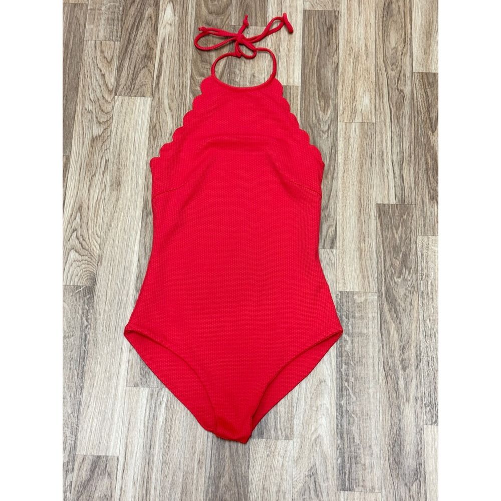 Marysia Swim Red Palm Springs Scallop High Neck One Piece Swimsuit Small